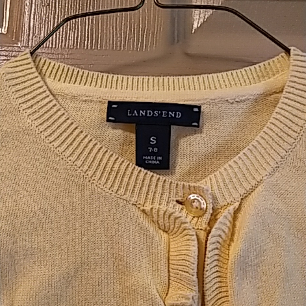 Lands End girls cardigan sweater yellow 7/8. - Picture 5 of 7